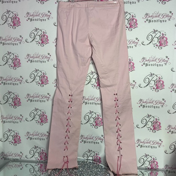 Versace jeans couture pink corset back lace up ribbon pants y2k